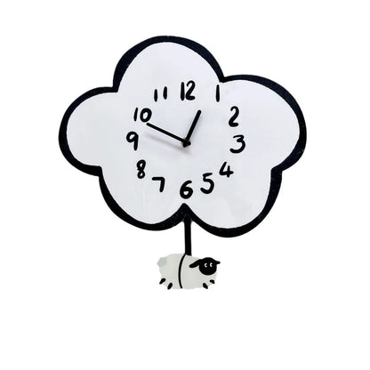 38cm Silent Cartoon Cloud Sheep Swinging Wall Clock, a charming and eco-friendly wall decor with a playful sheep design