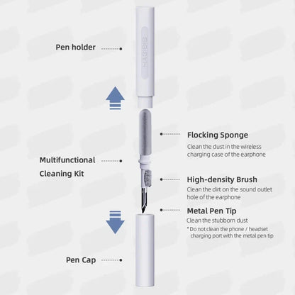 Premium 3-in-1 Earbuds Cleaning Kit with Flocking Sponge, High-Density Brush and Metal Pen Tip