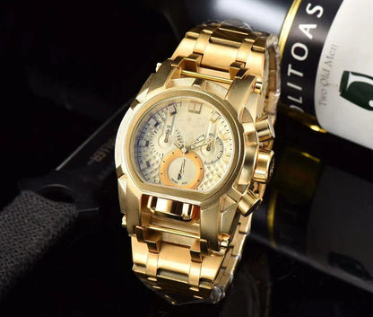Premium stainless steel quartz wristwatch with a large dial and a comfortable rubber strap