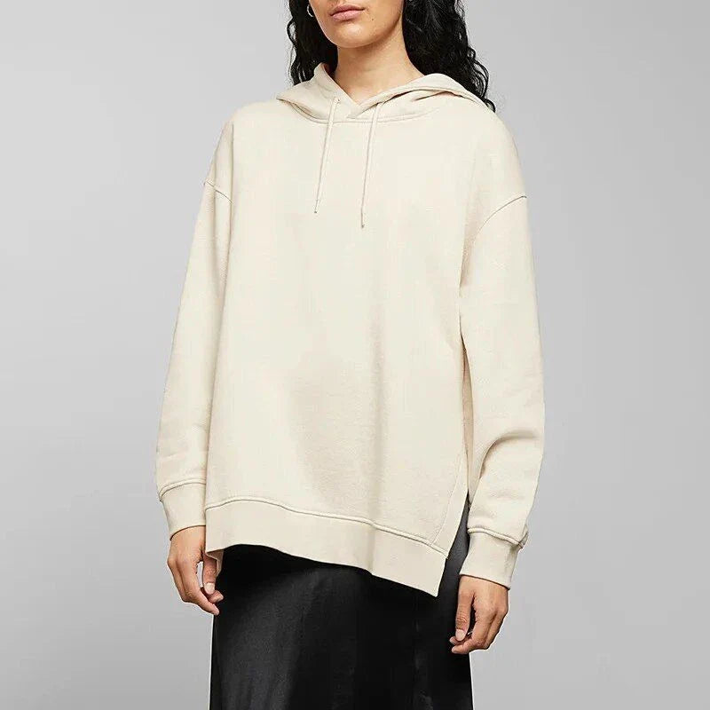 Oversized 100% cotton hoodie with Harajuku-inspired asymmetrical decoration, designed for casual comfort and style in Autumn and Winter.