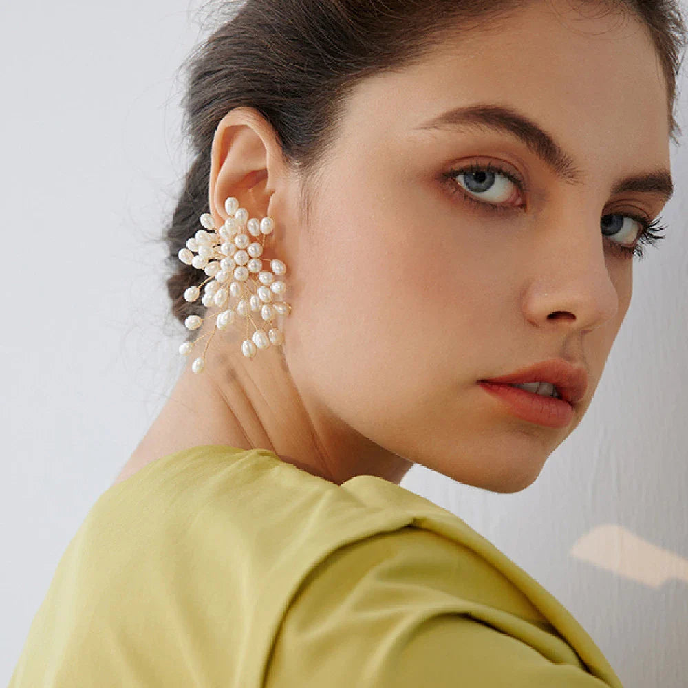 Elegant pearl earrings with adjustable design in silver and gold plating, perfect for UK fashion accessories