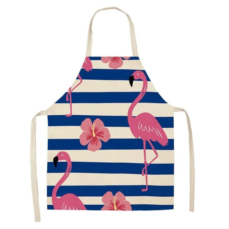 Flamingo Print Apron with Adjustable Neck Strap and Waist Ties, Made of Cotton and Linen Blend