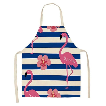 Flamingo Print Apron with Adjustable Neck Strap and Waist Ties, Made of Cotton and Linen Blend