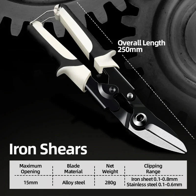 Premium Multi-Directional Metal Sheet Cutting Scissors with stainless steel blades and ergonomic rubber handle