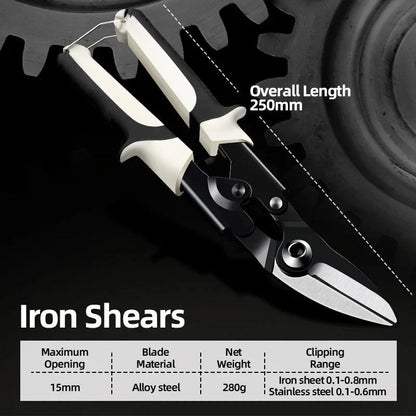 Premium Multi-Directional Metal Sheet Cutting Scissors with stainless steel blades and ergonomic rubber handle
