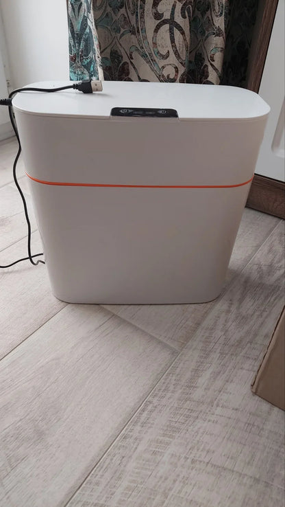 Sensor-powered bin with sleek design and touch-free motion-activated lid for effortless, hygienic waste disposal