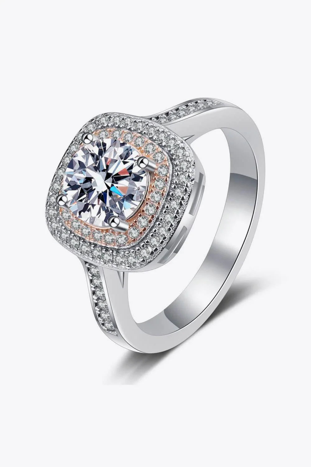 Elegant moissanite ring in 925 sterling silver with rhodium plating and zircon accents, designed for everyday sophistication.