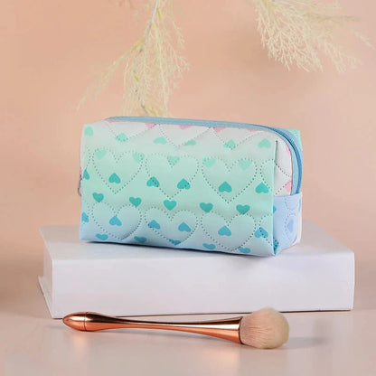 Stylish large-capacity waterproof cosmetic bag with heart pattern design, perfect for organising makeup, skincare, and travel essentials