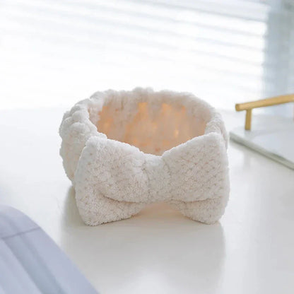 Coral Fleece Bow Headband - Stylish and practical hair accessory with pineapple lattice bow design