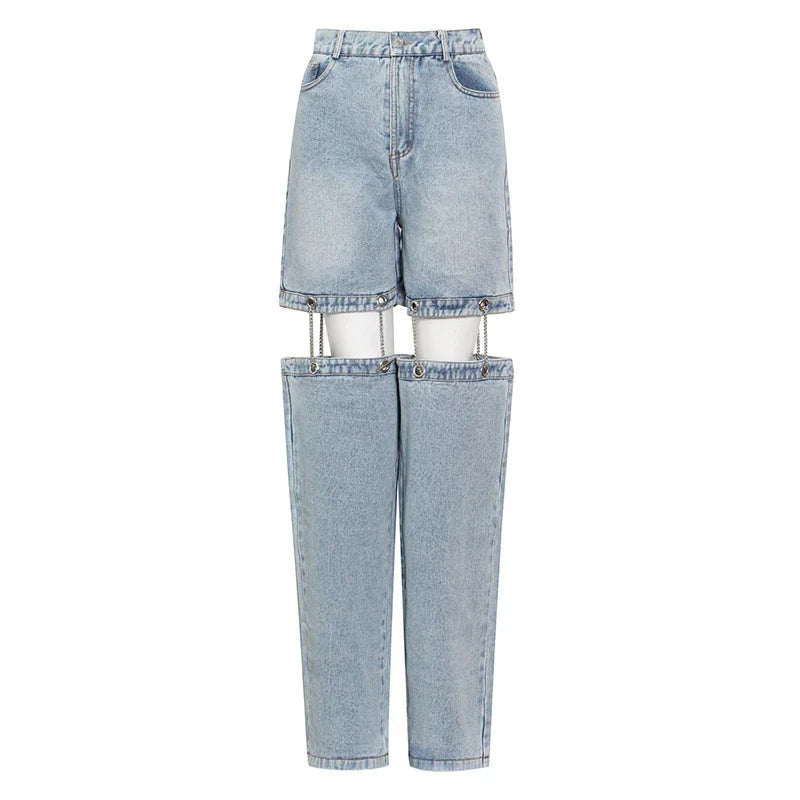 High-waisted wide-leg denim trousers in a stylish blue colour, featuring a comfortable and flattering fit