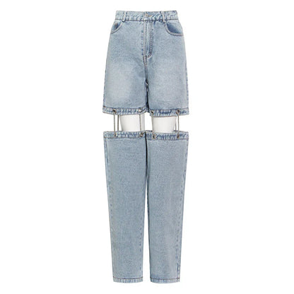High-waisted wide-leg denim trousers in a stylish blue colour, featuring a comfortable and flattering fit