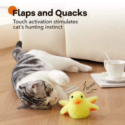 Premium Interactive Plush Duck Toy for Cats with Flapping Wings, Quacking Sounds, and Touch-Activated Features