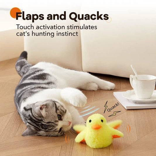 Premium Interactive Plush Duck Toy for Cats with Flapping Wings, Quacking Sounds, and Touch-Activated Features