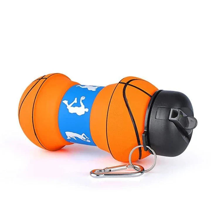A premium foldable water bottle made of silica gel, suitable for various sports like football, basketball, and tennis
