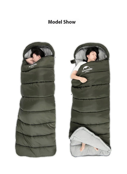 Naturehike Luxury Down-filled Sleeping Bag for Outdoor Camping in Hollow Cotton/Clay Gray, Hollow Cotton/Moxa Leaf Green, and Down Cotton/Sky Blue colours