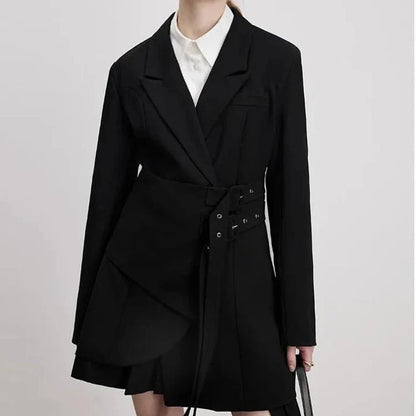 Chic slim-fit adjustable waist blazer in black colour, perfect for formal and casual occasions in the UK