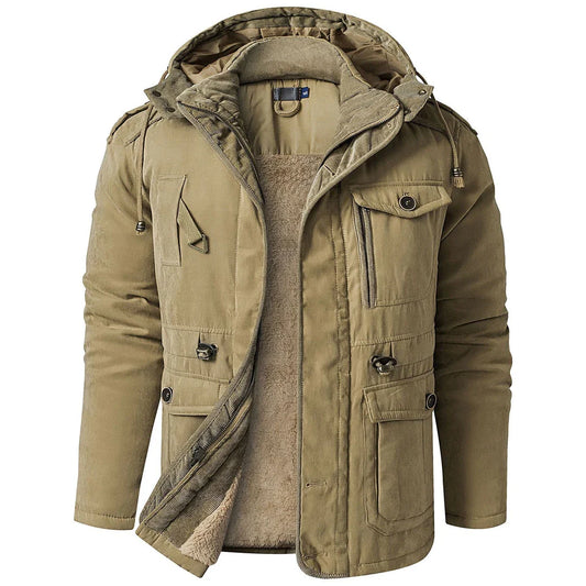 A premium fleece-lined and cotton-padded winter coat for plus-size men, available in a range of classic colours.