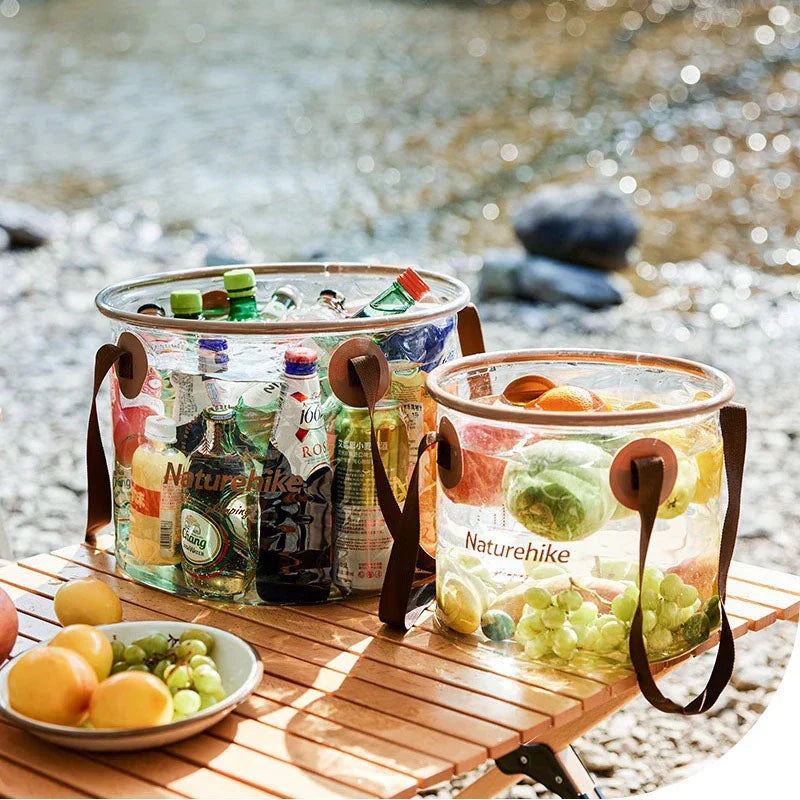 Premium portable transparent folding bucket for outdoor adventures, camping, and household tasks