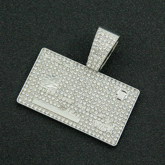 Men's Cuban Link Necklace with Geometric Hexagon Pendant and Subtle Diamond Inlay