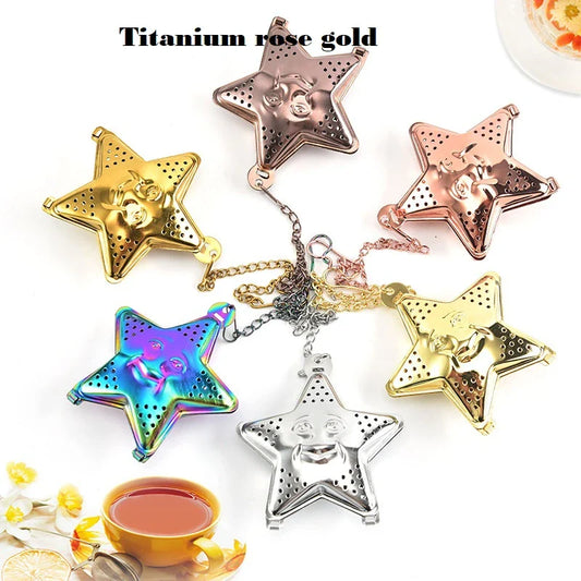 Adjustable stainless steel star-shaped tea infuser for brewing loose leaf tea with hanging mechanism