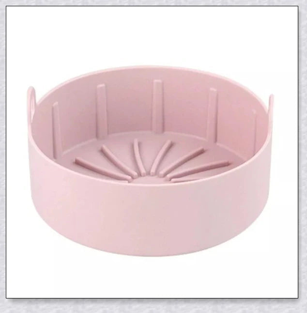 Premium silicone air fryer basket with flexible, non-stick design for easy cleaning and even heat distribution