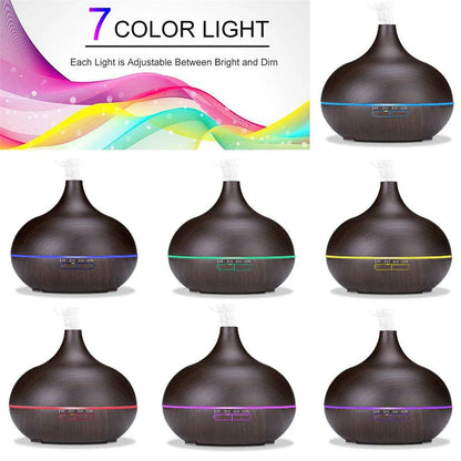 550ml Aromatherapy Essential Oil Diffuser with Remote Control - Elegant Wood Grain Design for Relaxing Home Environment