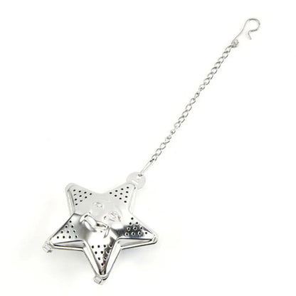 Adjustable stainless steel star-shaped tea infuser for brewing loose leaf tea with hanging mechanism