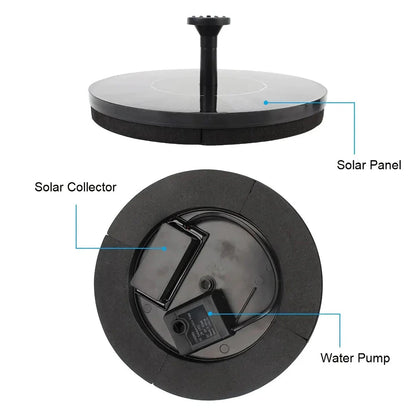3W solar-powered water fountain with LED lights and customisable spray nozzles, perfect for enhancing any garden or pond