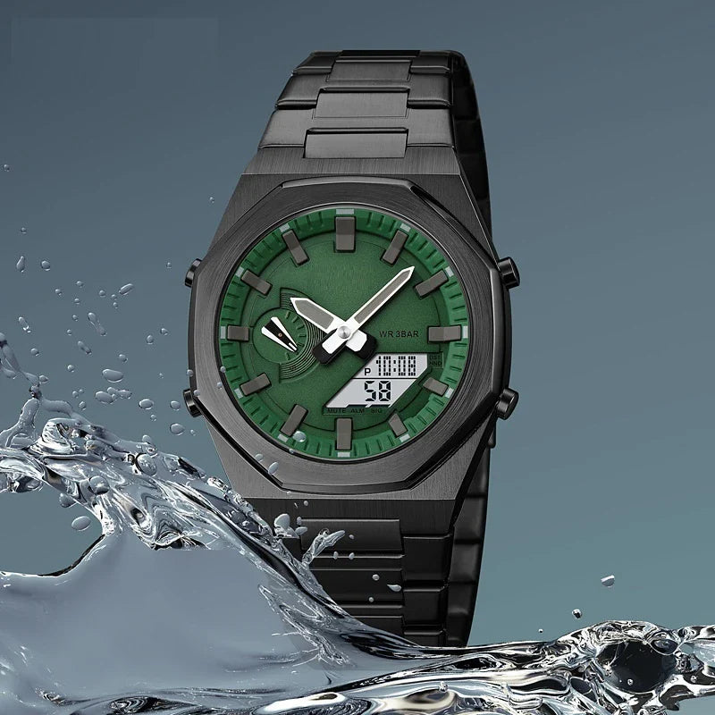 Premium multifunctional sports watch with sleek design, waterproof construction, and practical features like dual time, date, and alarm clock