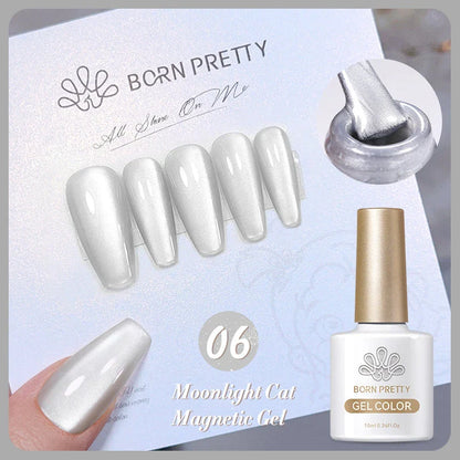 Radiant white light magnetic gel nail polish with sparkling glitter for enchanting, shimmering nail art designs