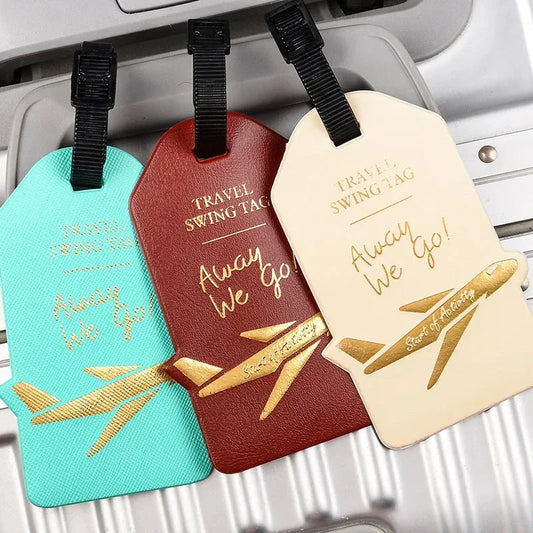 Premium PU leather luggage tag with elegant design and secure strap for UK travellers