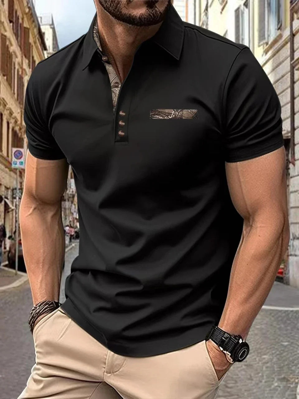 Premium short-sleeve sports shirt for men, featuring a button-down design and breathable, durable polyester fabric