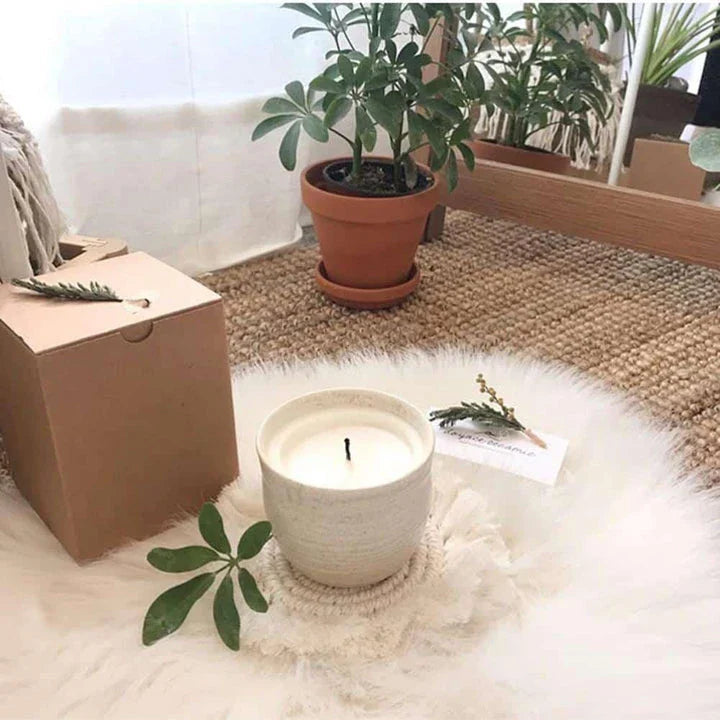 Elegant Boho Macrame Coaster in Timeless White, featuring a unique and artisanal design that adds a touch of rustic charm to any living space.