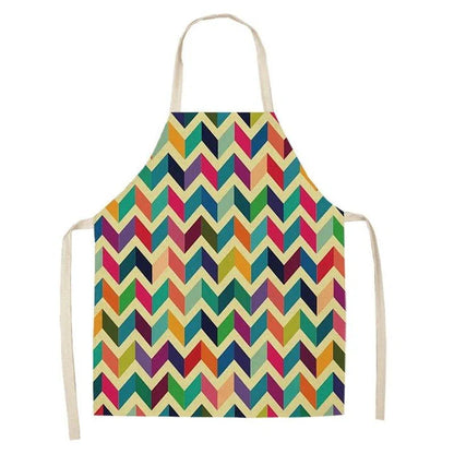 Geometric printed kitchen apron in a stylish design for discerning home chefs in the UK