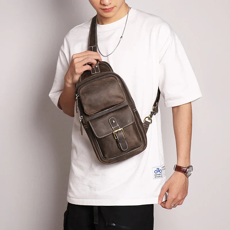 Premium Genuine Leather Messenger Bag for Outdoor Sports and Activities
