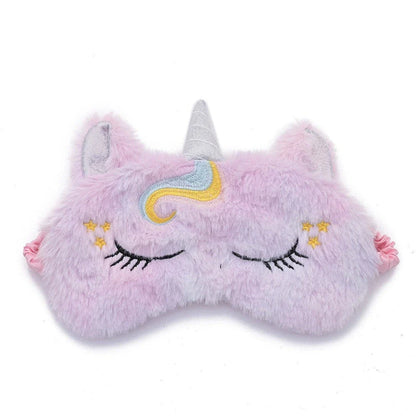 Soft and plush glitter unicorn sleep mask with elastic bandage for a comfortable fit