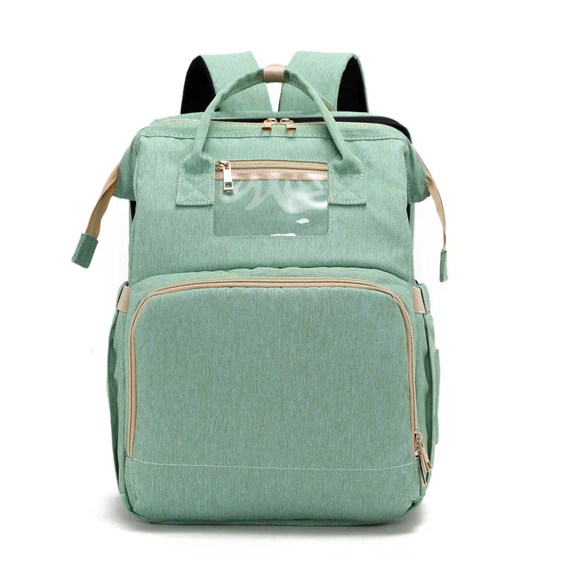 Versatile Large-Capacity Folding Crib Backpack in Grey - Premium Polyester Baby Bag with Ample Storage and Organisational Features