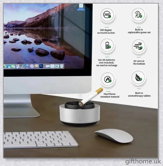 Elegant electronic smokeless ashtray with smoke purification technology for cleaner air in home and office