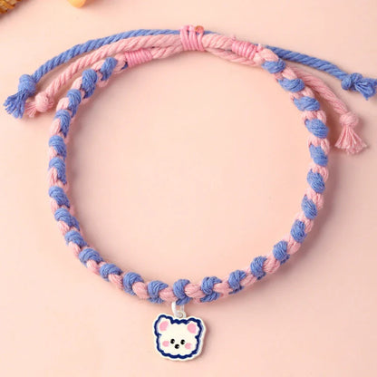 Adjustable Cute Pet Collar with Soft Cotton Rope and Adorable Bear Pendant