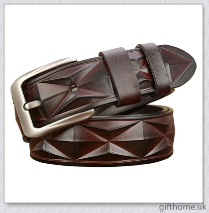 Premium 3D diamond pattern leather casual belt in black, coffee, and reddish brown colours