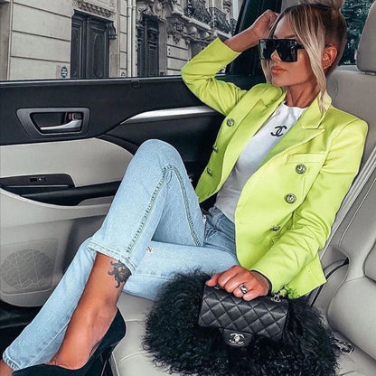 Tailored casual blazer in khaki colour, featuring a sophisticated and versatile design for women