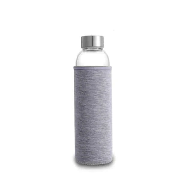 Premium minimalist glass sports water bottle in a variety of sizes and colours, designed for sustainable and stylish hydration