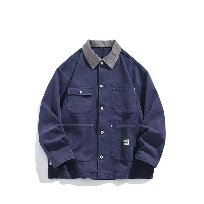 A premium multi-pocket jacket in yellow or navy blue, designed for the sophisticated British gentleman with attention to detail and quality craftsmanship.