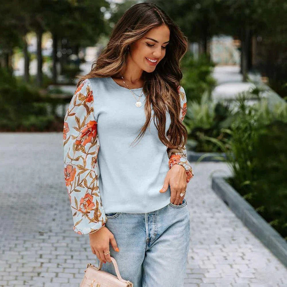 Stylish printed lantern sleeve casual top in various vibrant colours, perfect for the modern British woman's wardrobe