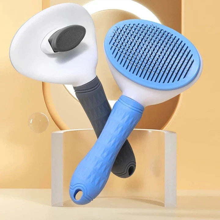 Premium Pet Grooming Comb made of durable stainless steel and ABS, with self-cleaning mechanism and gentle, massage-like effect for cats and dogs