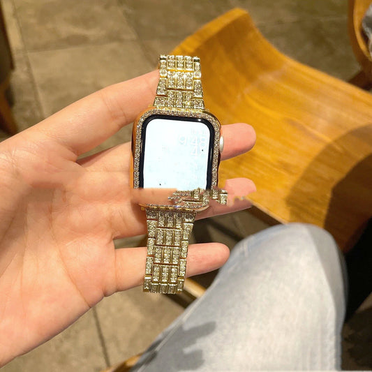 Premium metal watchband with three beads designed for Apple Watch, available in silver, gold, rose gold, and black finishes.
