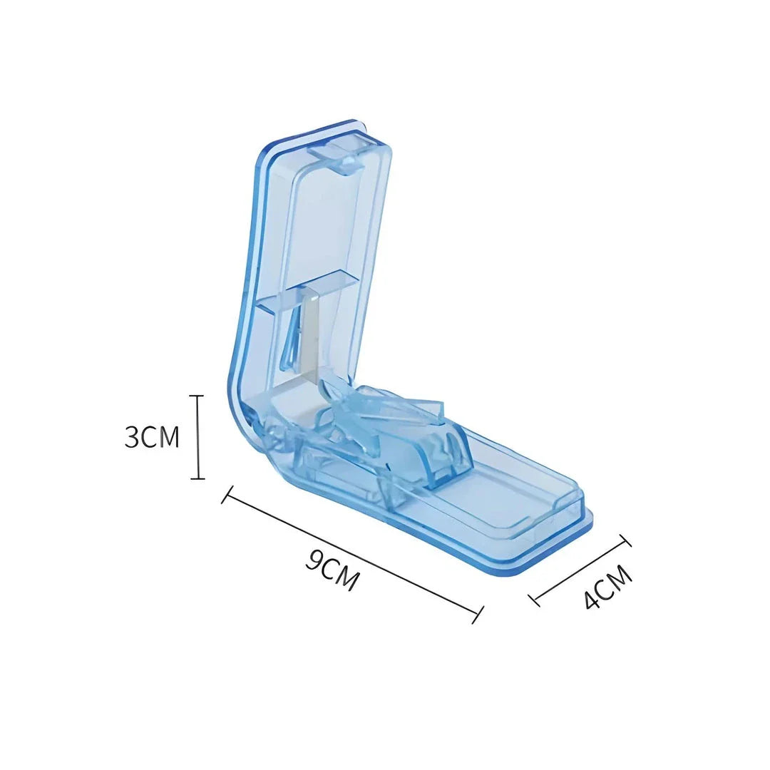 Compact Pill Splitter and Storage Organizer with Orange Colour, Featuring Precision Cutting Blade and Built-in Storage Compartment