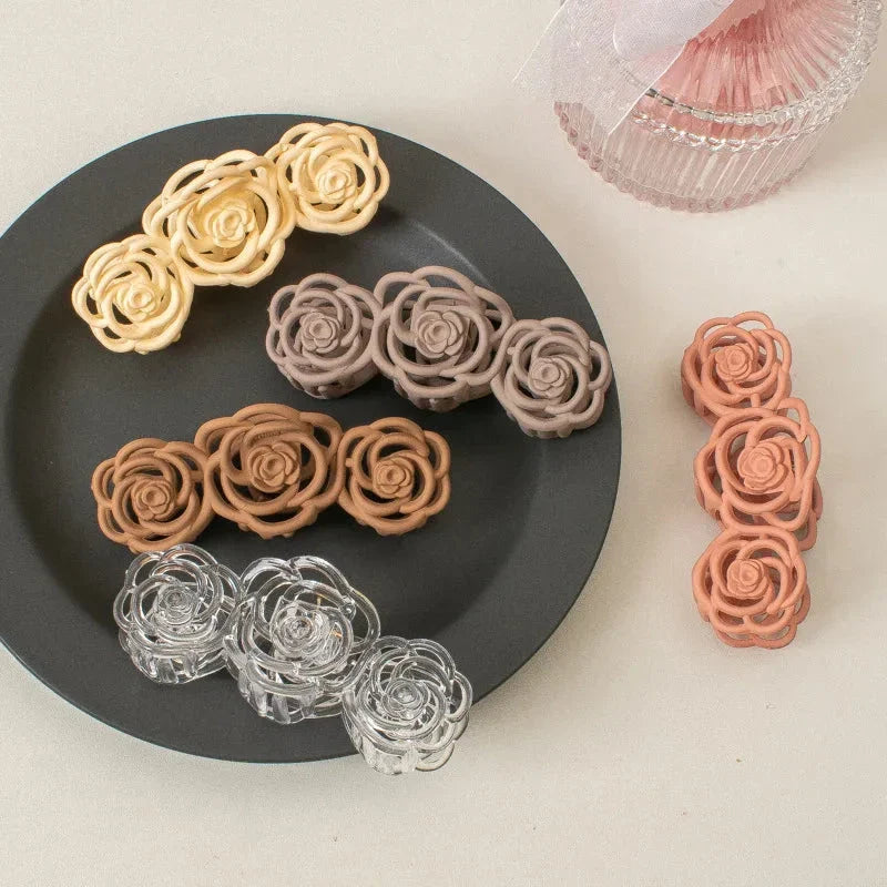 Elegant rose-shaped hair accessory made from premium acrylic and alloy materials for a sophisticated and fashionable look