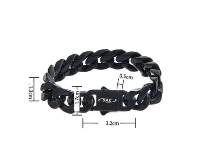 Premium Black Cuban Link Bracelet with Distinctive 3D Buckle - Durable Titanium Steel Construction, Adjustable Size, Eye-Catching Design