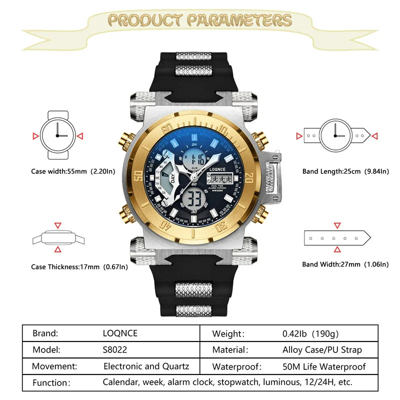 Premium chronograph watch with dual display, luminous face, and comprehensive smart features for the modern gentleman